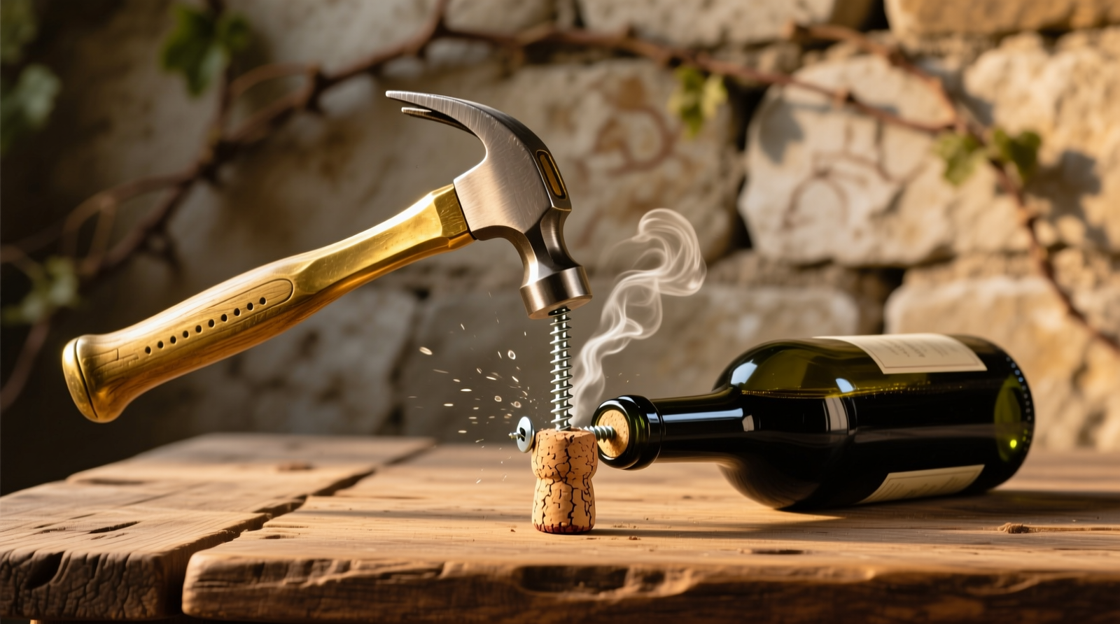 How to Use a Hammer and Screw to Open Wine Without a Corkscrew