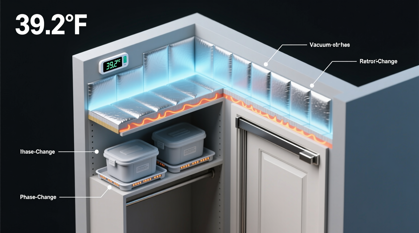 A minimalist closet interior showing a shallow, ventilated acrylic bin placed on a climate-buffered shelf, containing upright jade rollers in muslin sleeves and folded hydrogel eye masks nestled beside reusable gel packs—ambient lighting soft, no visible condensation or clutter