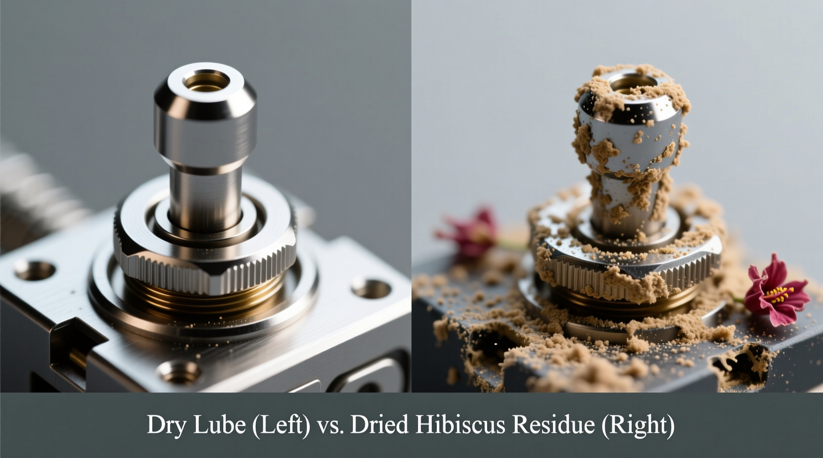 Close-up macro photo showing a compostable keycap cleaner gently lifted from a Cherry MX Brown switch, revealing clean stem and unobstructed contact leaf beneath, with no visible lint, streaks, or residue