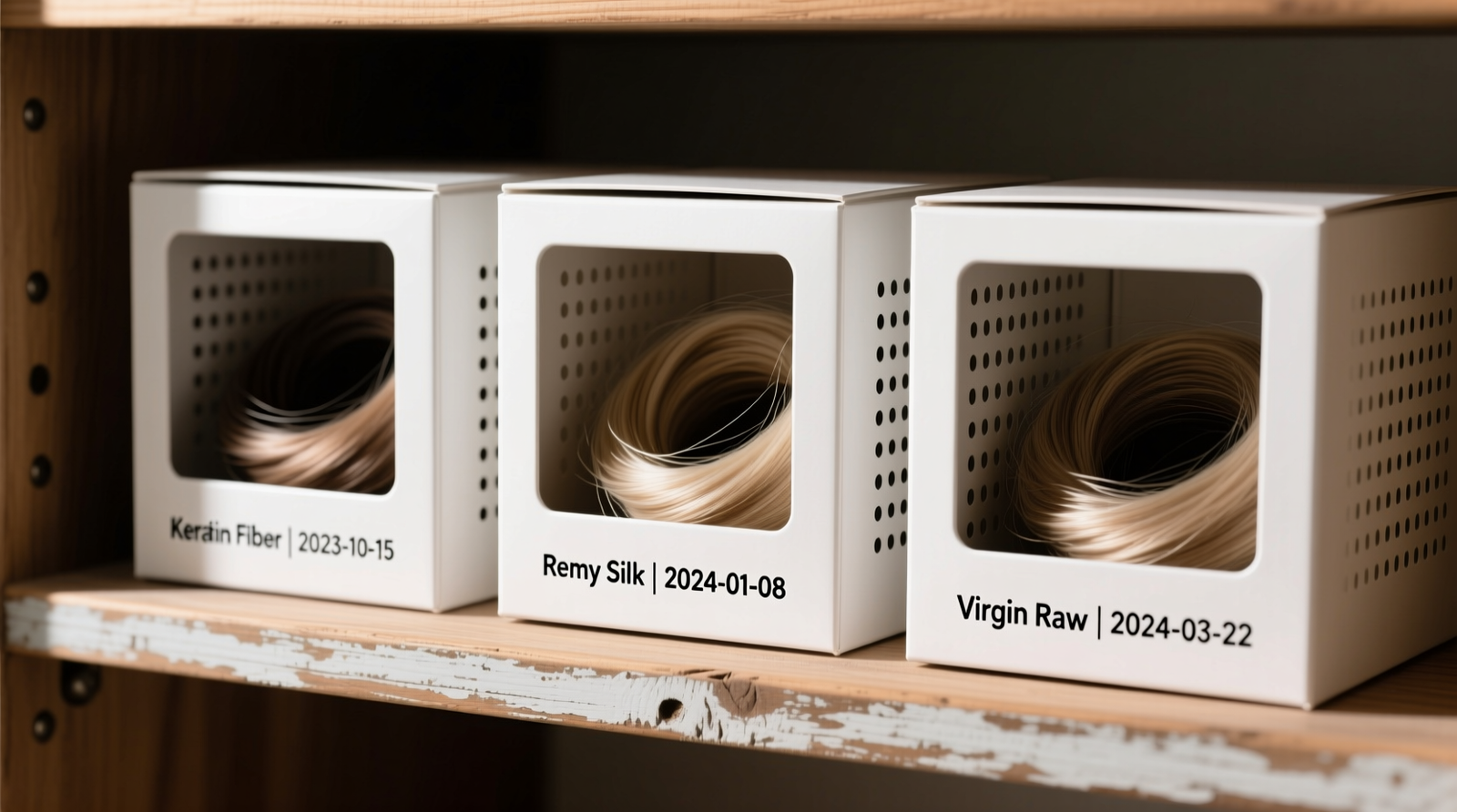 A shallow cedar-lined drawer with three labeled silk pouches lying flat beside a small reusable silica gel pack and a velvet hair tie—no hangers, no plastic, no visible tension on fibers