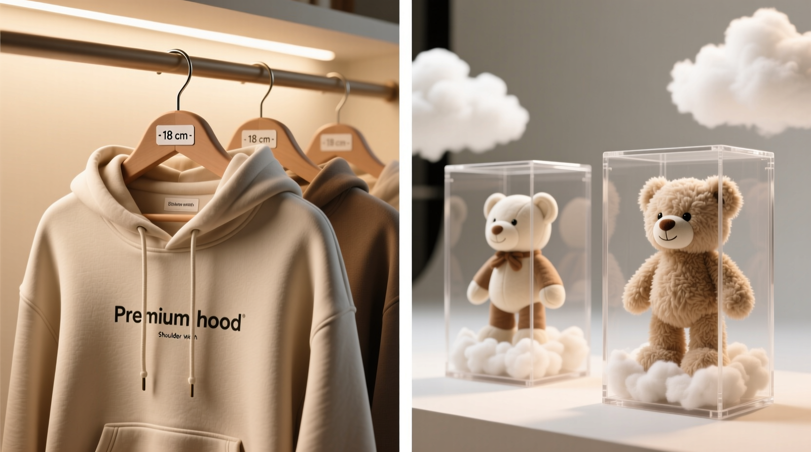 A climate-controlled closet section showing acid-free boxes labeled with QR-coded inventory tags, UV-filtering acrylic display cases angled away from windows, and a hygrometer mounted beside a passive silica gel canister