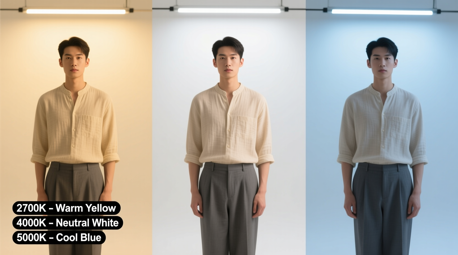 Overhead diagram showing warm LED strips mounted along top shelf lip and inside closet door frame, casting downward ambient glow—no direct light on hanging garments or user's face