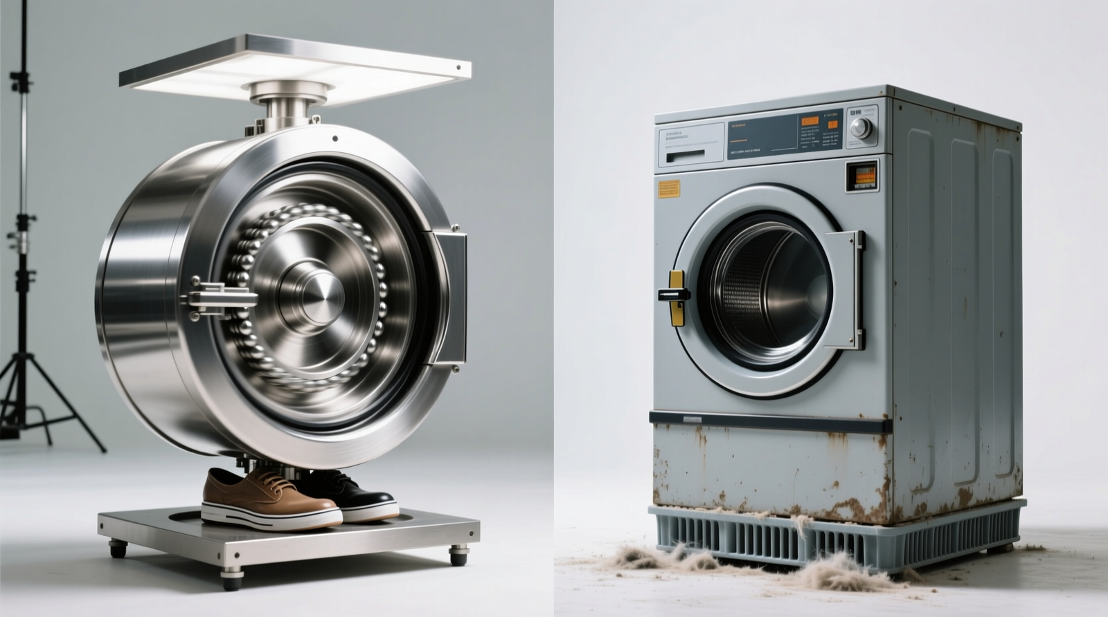 A compact, open-metal rotating shoe carousel installed in a narrow, light-filled closet with 18 pairs of shoes neatly arranged by type and frequency of use—no boxes, no dust covers, visible spacing between rows