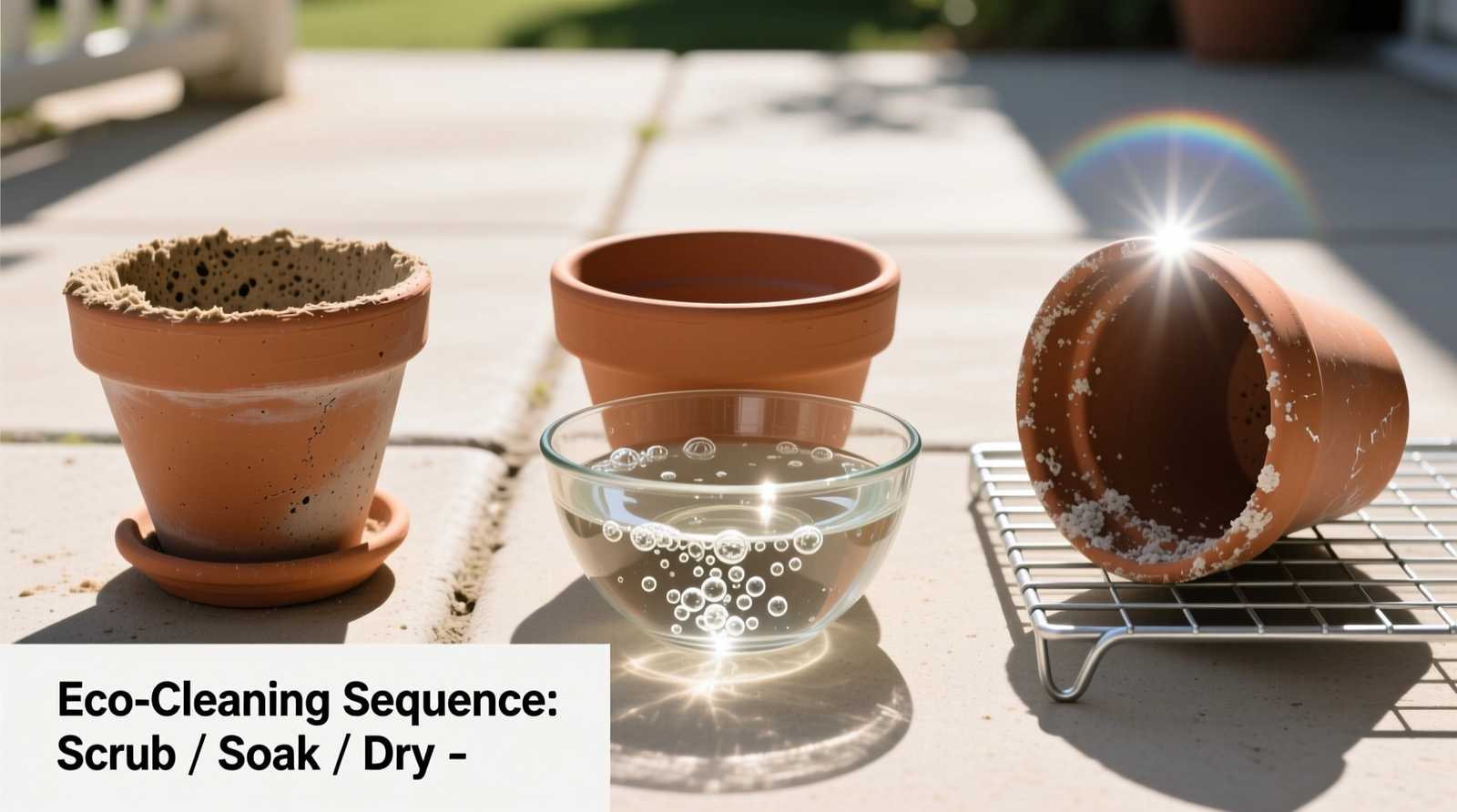 Side-by-side comparison: left—terracotta pot after gentle vinegar cleaning showing intact, matte clay texture; right—same pot after bleach treatment showing chalky, degraded surface and visible pore clogging