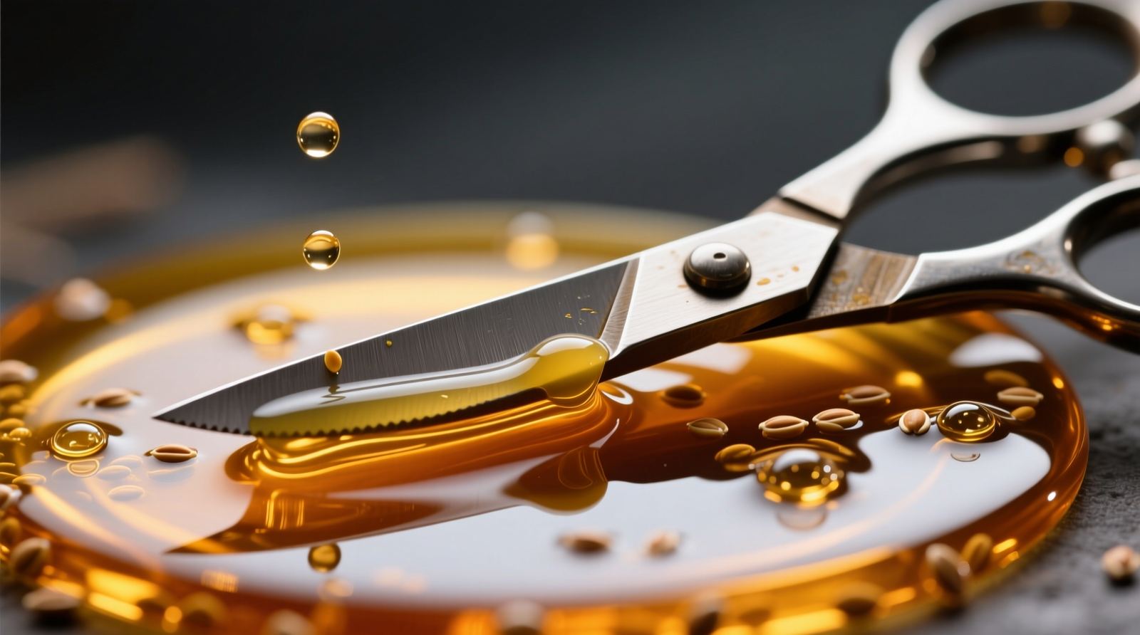 Close-up photo showing a matte black gaming mouse pad with a small, off-white acrylic paint patch; beside it, a drop of olive oil on a fingertip and a translucent plastic scraper angled gently against the stain’s edge
