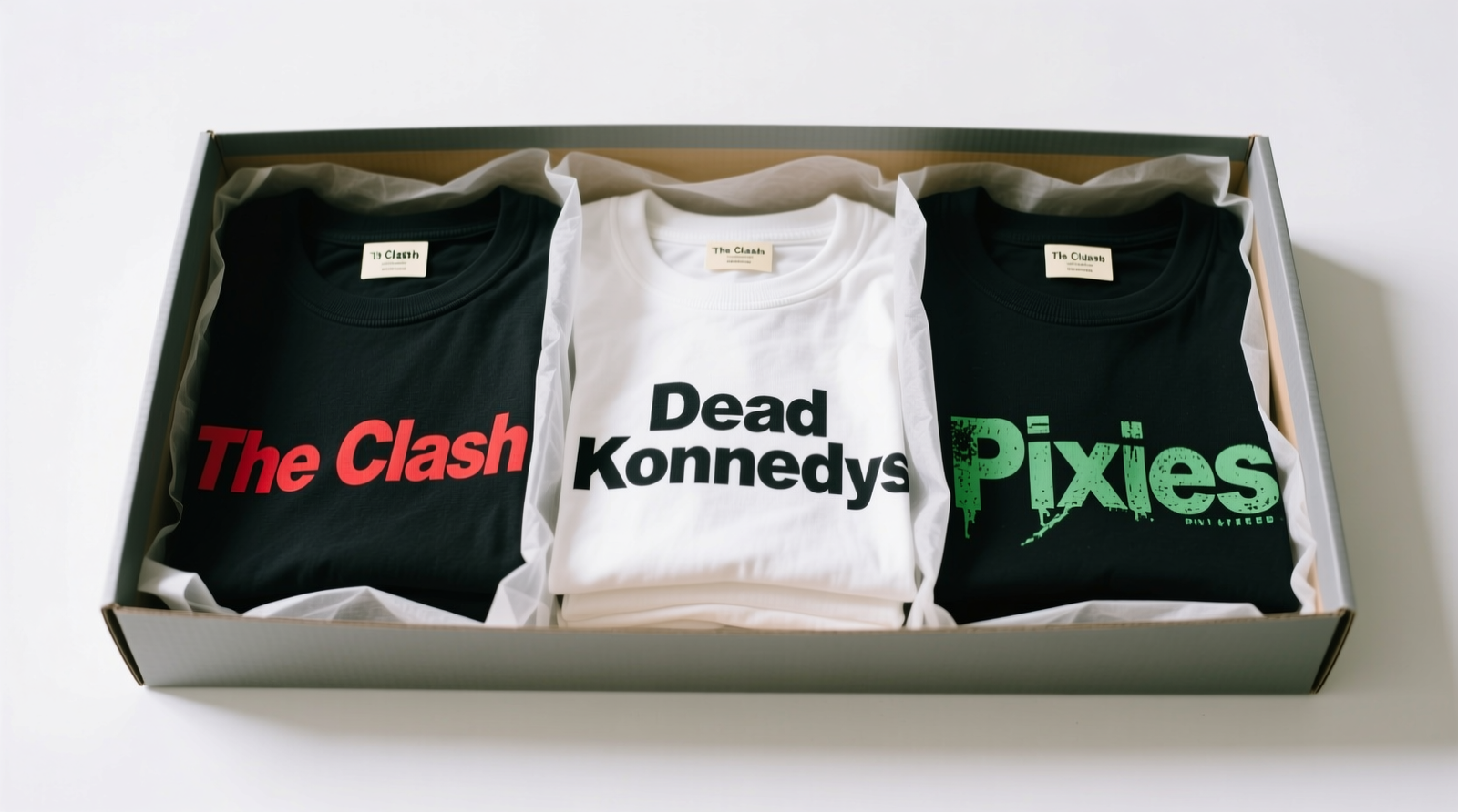 Side-by-side comparison: left shows a vintage Nirvana tee folded with acid-free tissue in an archival box labeled '1991–1994'; right shows identical tee on a wide, contoured hanger inside a matte black non-woven garment bag, suspended inside a closet with UV-filtering window film visible on the glass