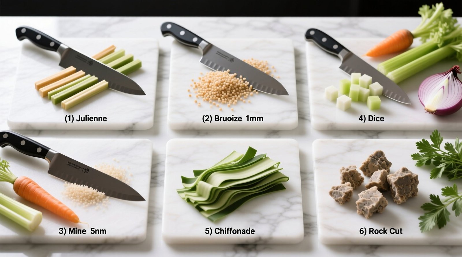 A visual reference for six basic knife cuts dimensions technique science.jpg