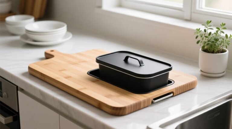 Add a detachable waste container to a cutting board for safer faster prep.jpg