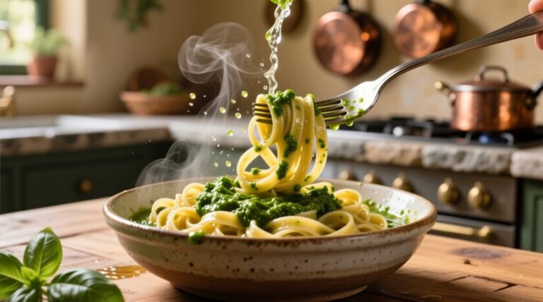 Add a little pasta water to pesto for an incredible he.jpg