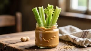 Add celery sticks to a peanut butter jar for an easy snack science backed method.jpg