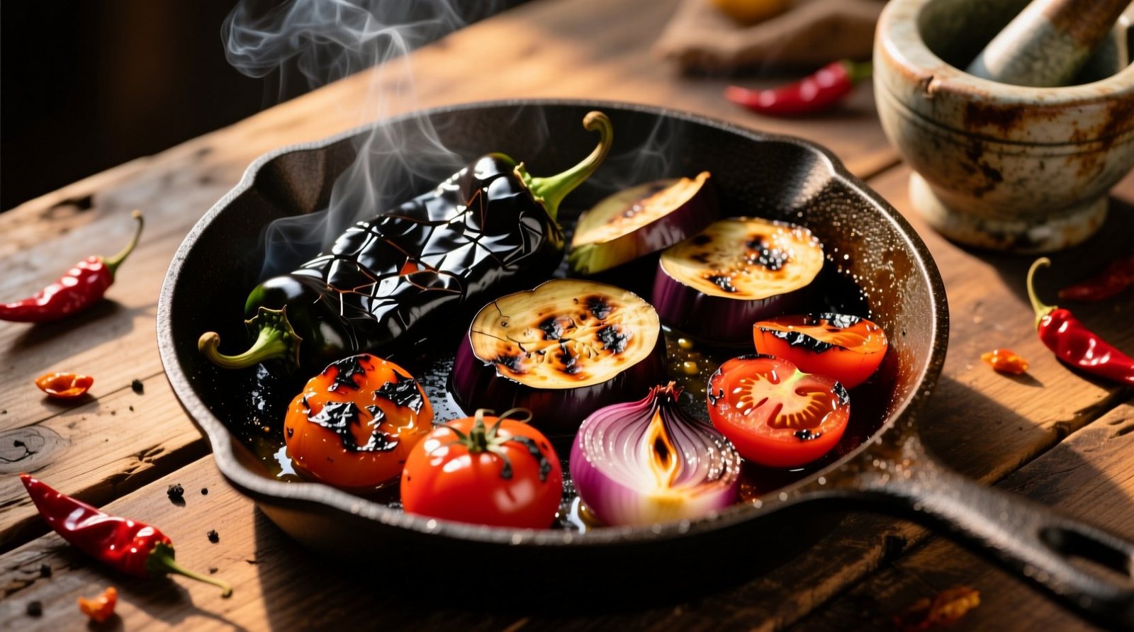 Broiled charred vegetables for better salsa chili sauce.jpg