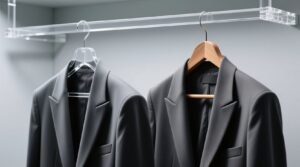 Clear acrylic vs wooden hangers the truth about blazer shoulders.jpg