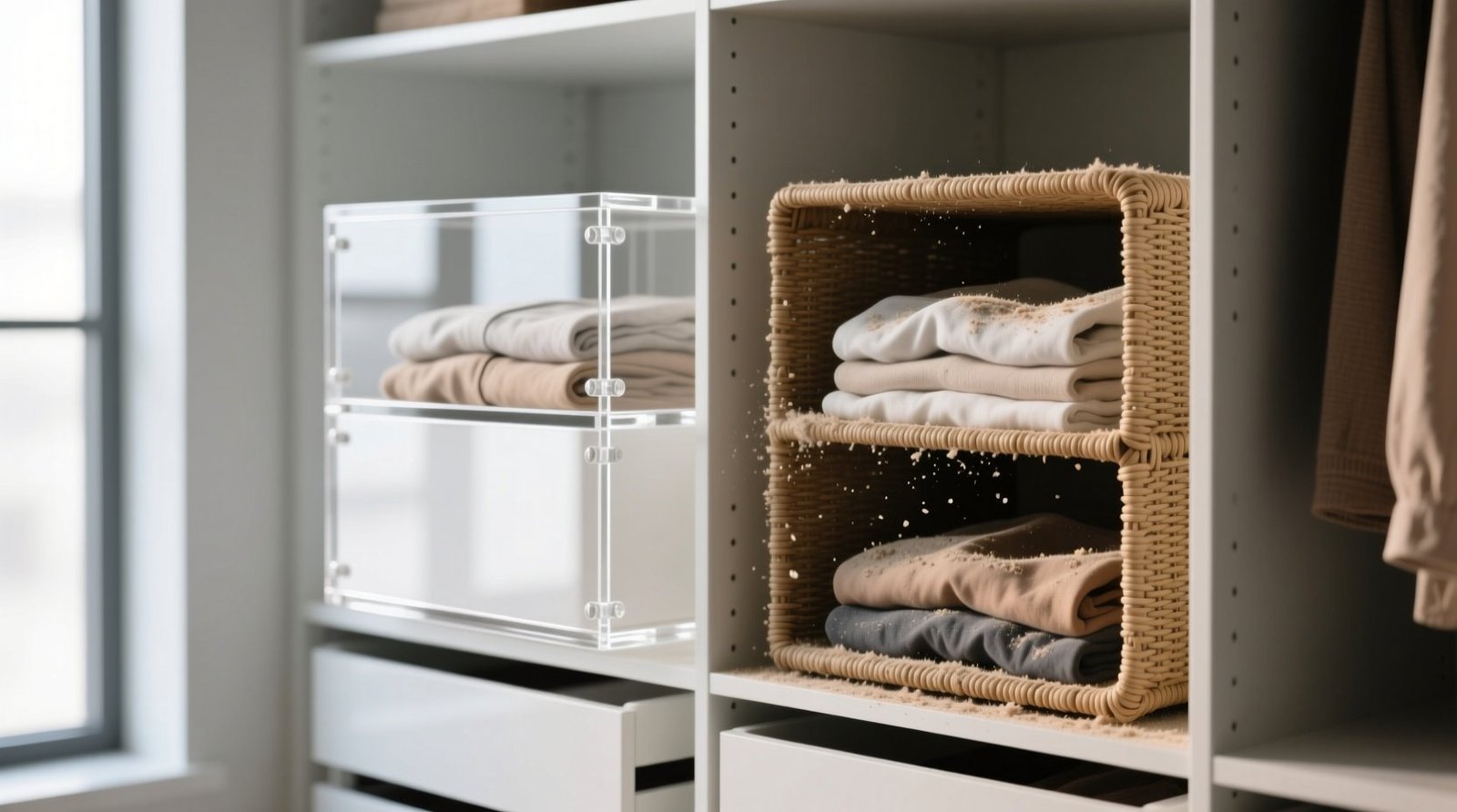 Closet organization tips acrylic vs seagrass dust control.jpg