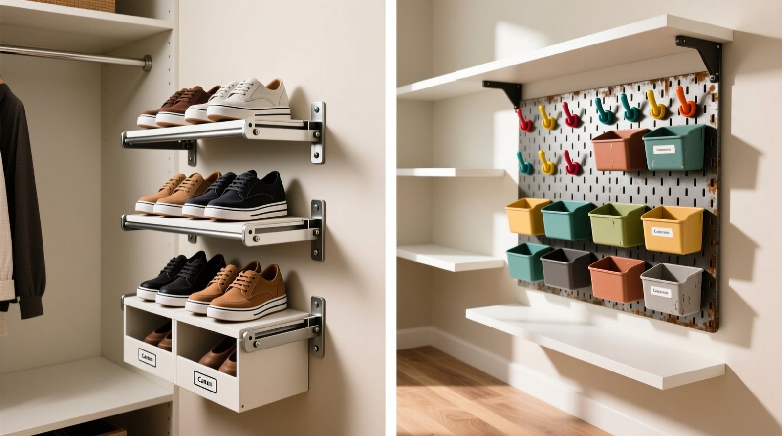 Closet organization tips adjustable brackets beat pegboards for shoe drops.jpg
