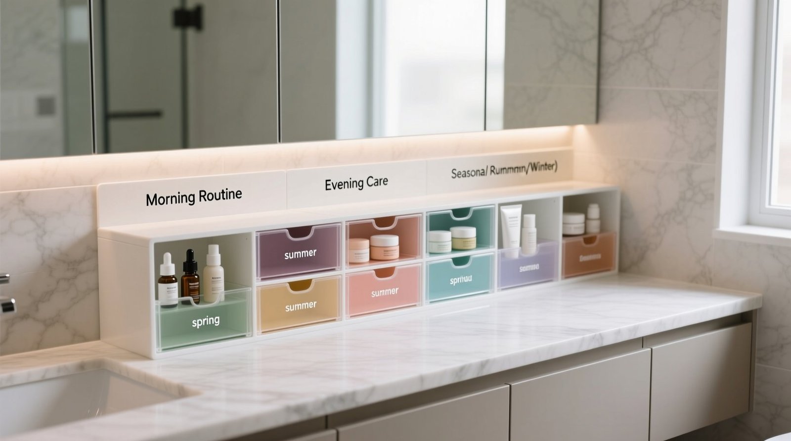 Closet organization tips for rotating skincare.jpg