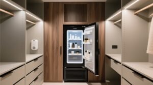 Closet organization tips for skincare fridge proximity.jpg