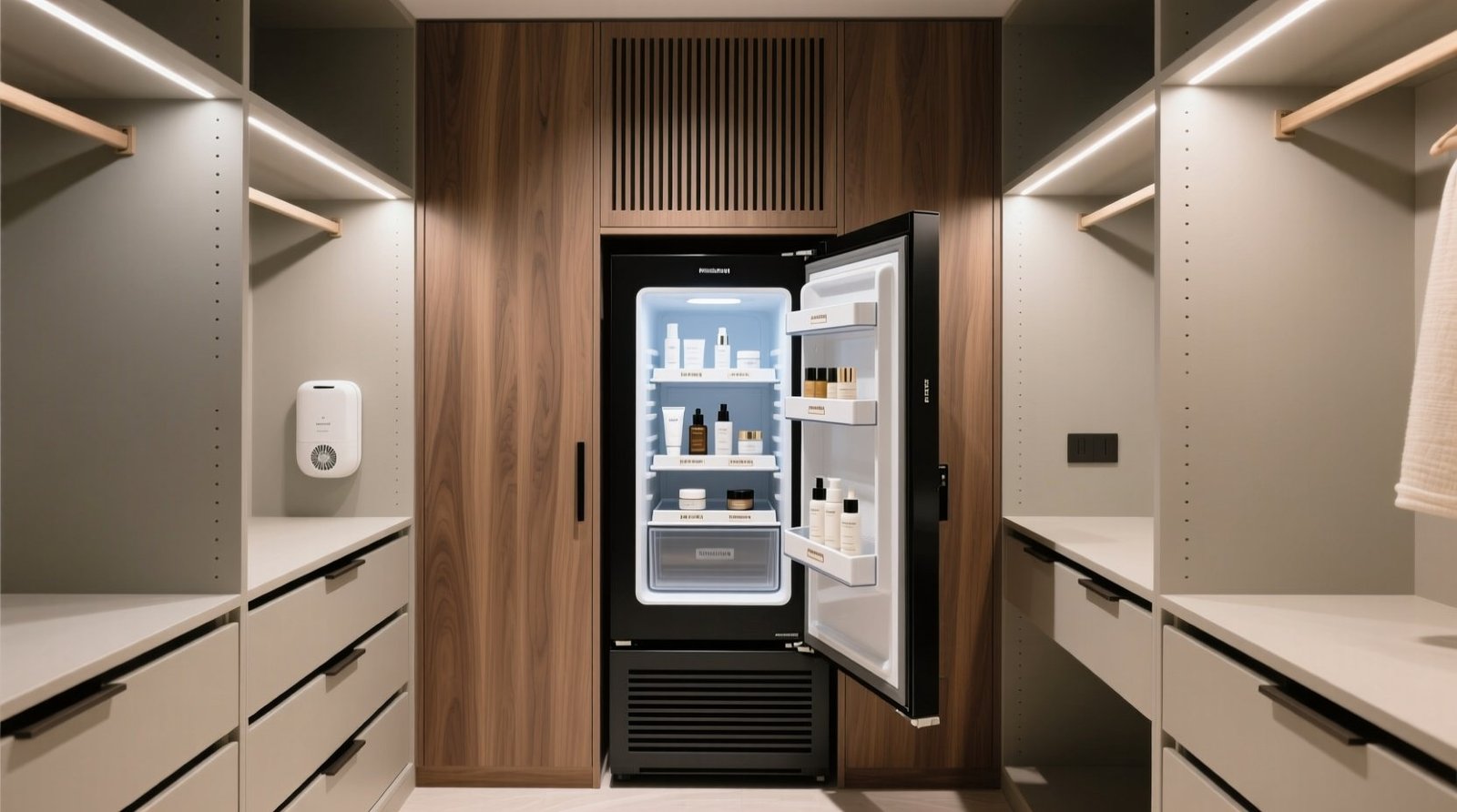 Closet organization tips for skincare fridge proximity.jpg