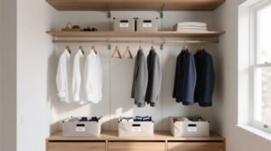 Closet organization tips minimalist closet with 7 hangers 3 bins.jpg