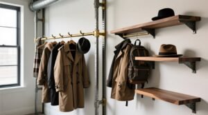Closet peg rail vs floating wood shelf for puffer vests.jpg