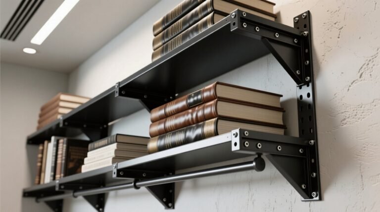 Closet shelf brackets vs floating ledges for art books.jpg