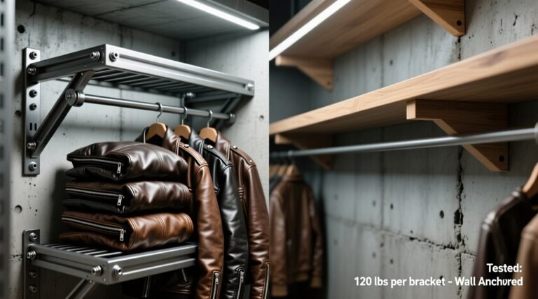 Closet shelf brackets vs floating ledges for leather jackets.jpg