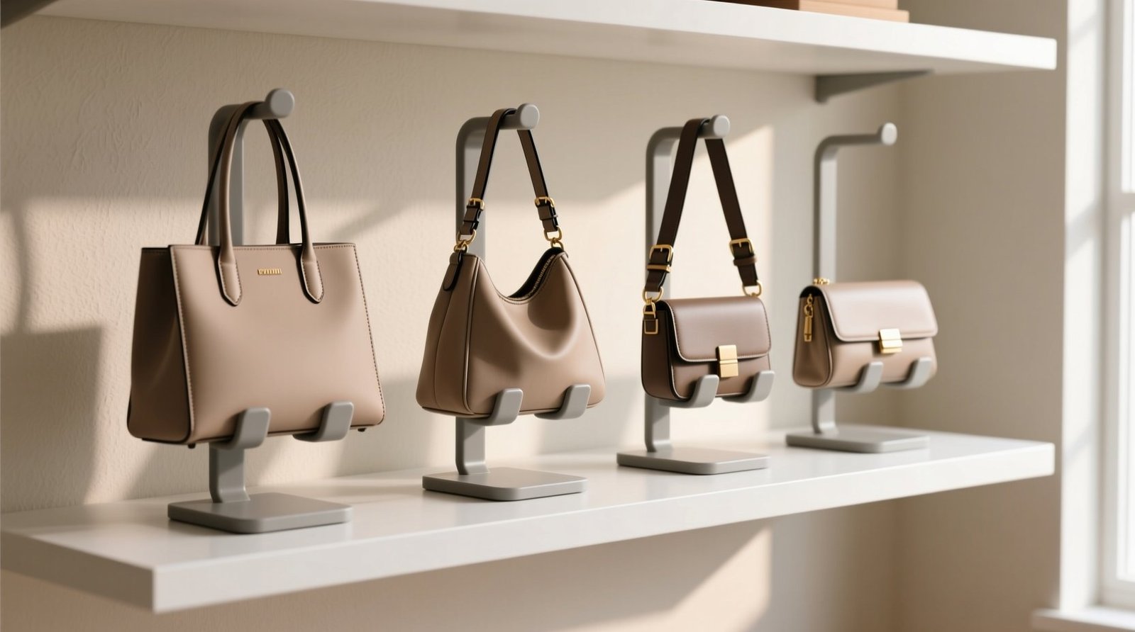 Closet shelf risers vs stackable bins for handbags.jpg