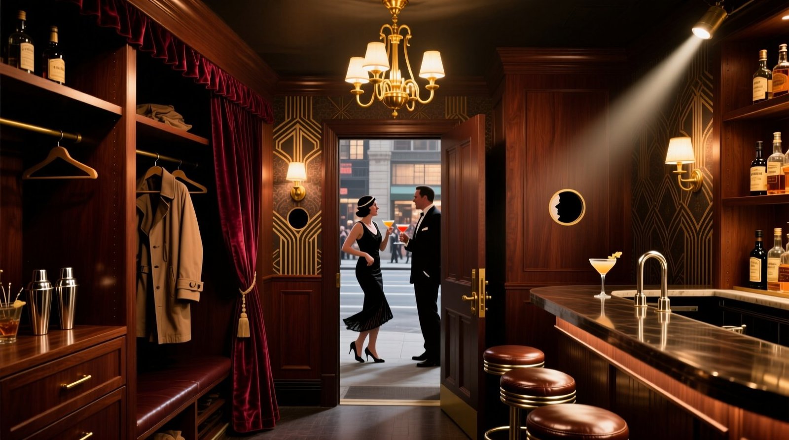 Coat closet turned into a speakeasy functional bar design guide.jpg