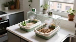 Compostable vs wood pellet litter ammonia control in small spaces.jpg