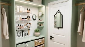 Convert linen closet to beauty staging zone.jpg