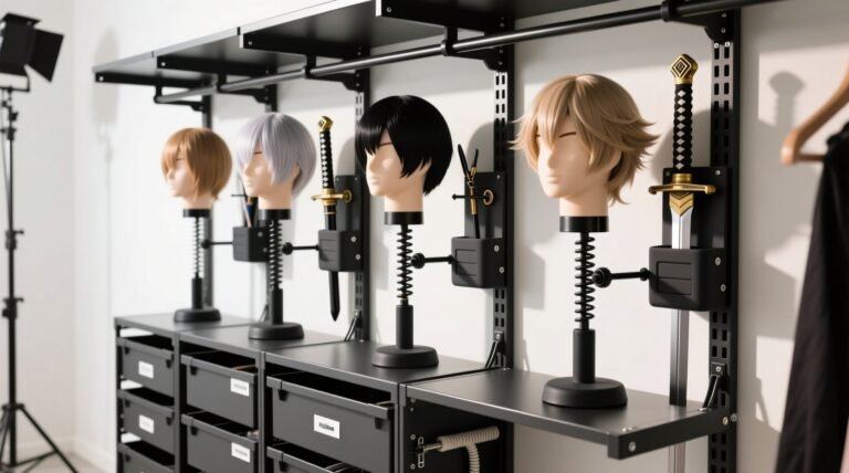 Cosplay closet organization for wig stands props.jpg