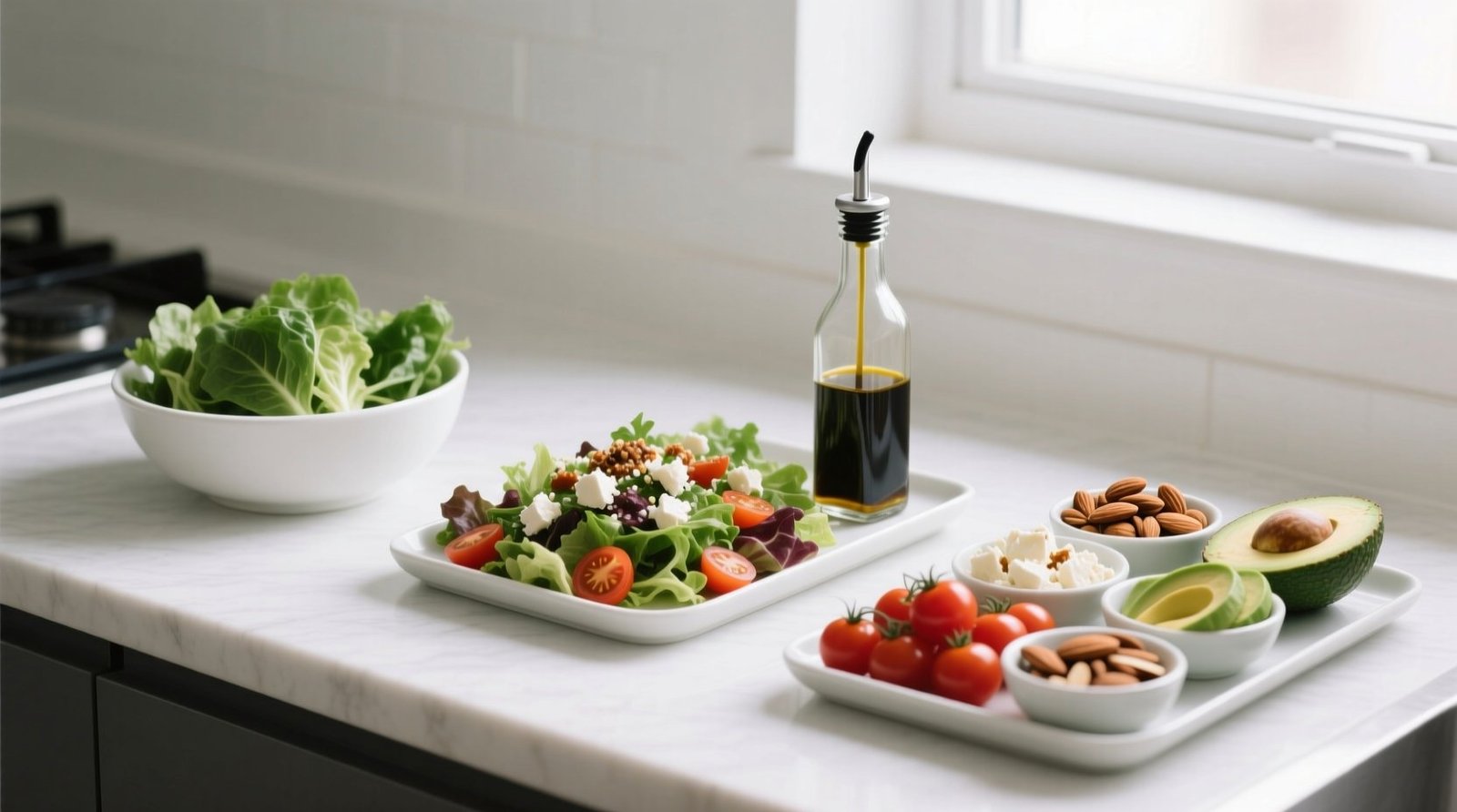 Dress salads in stages for even seasoning and topping distribution.jpg