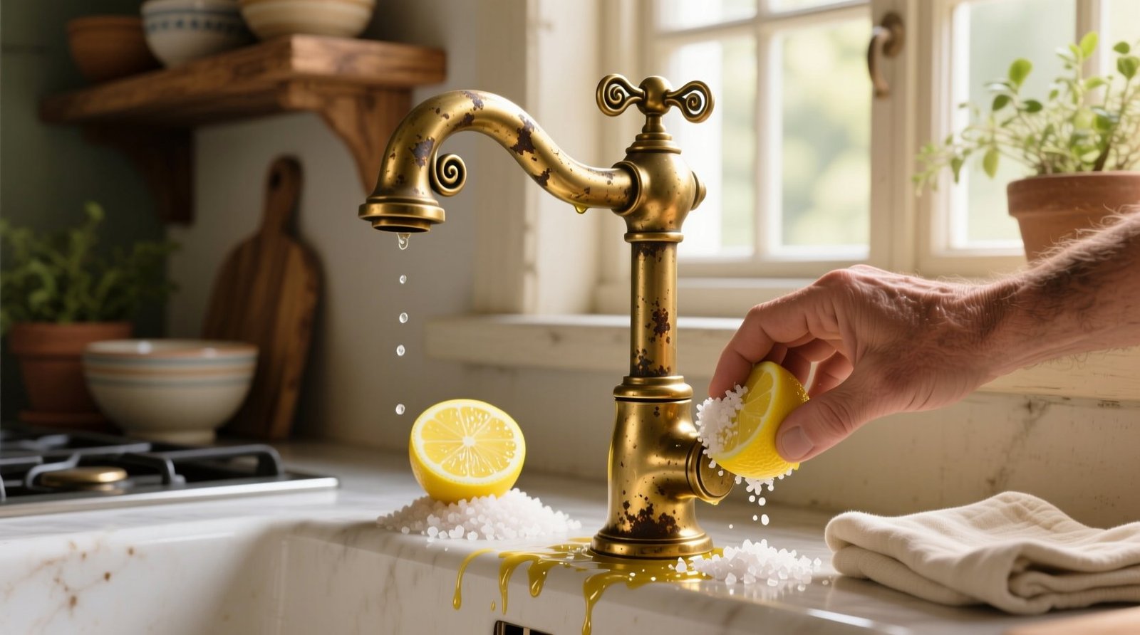 Eco friendly cleaning lemon salt for brass faucets.jpg