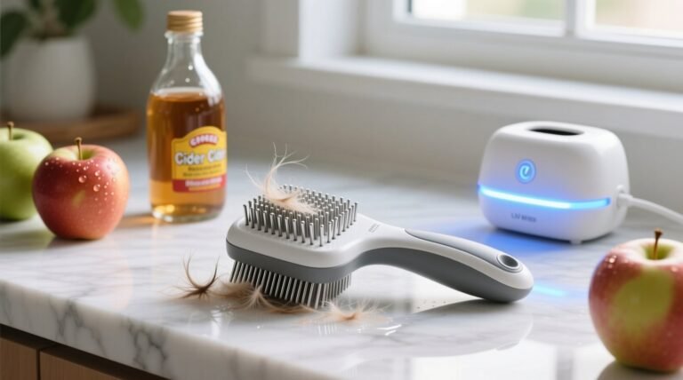 Eco friendly cleaning sanitize pet brushes with acv uv.jpg