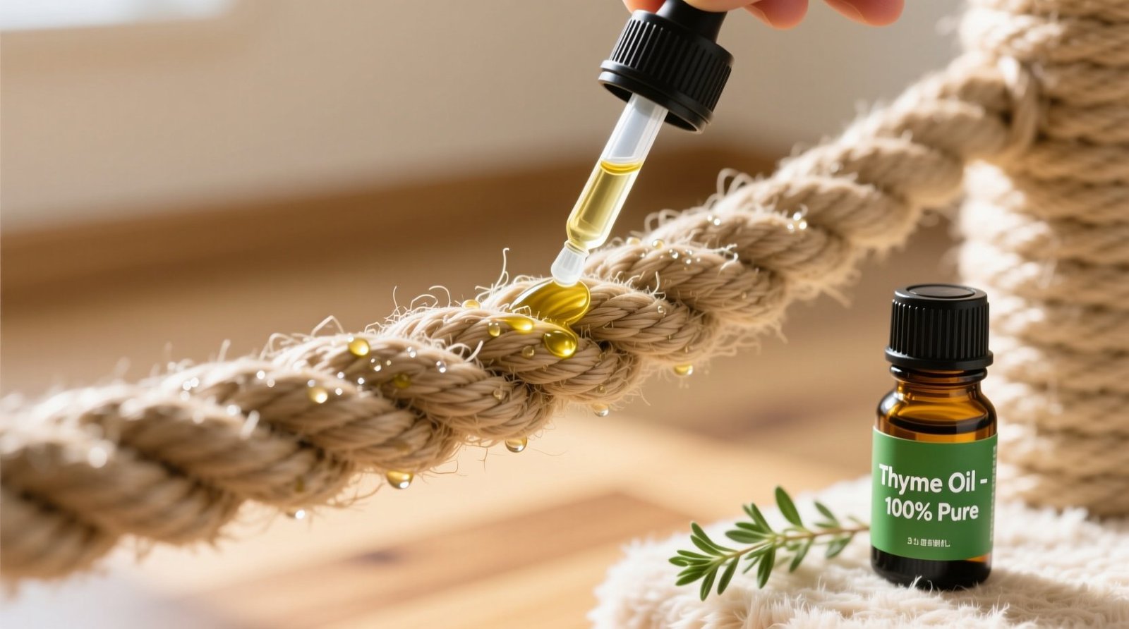 Eco friendly cleaning thyme oil for cat tree rope.jpg