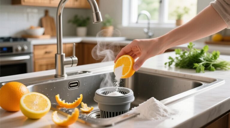 Eco friendly cleaning tips deodorize disposal with citrus baking soda.jpg