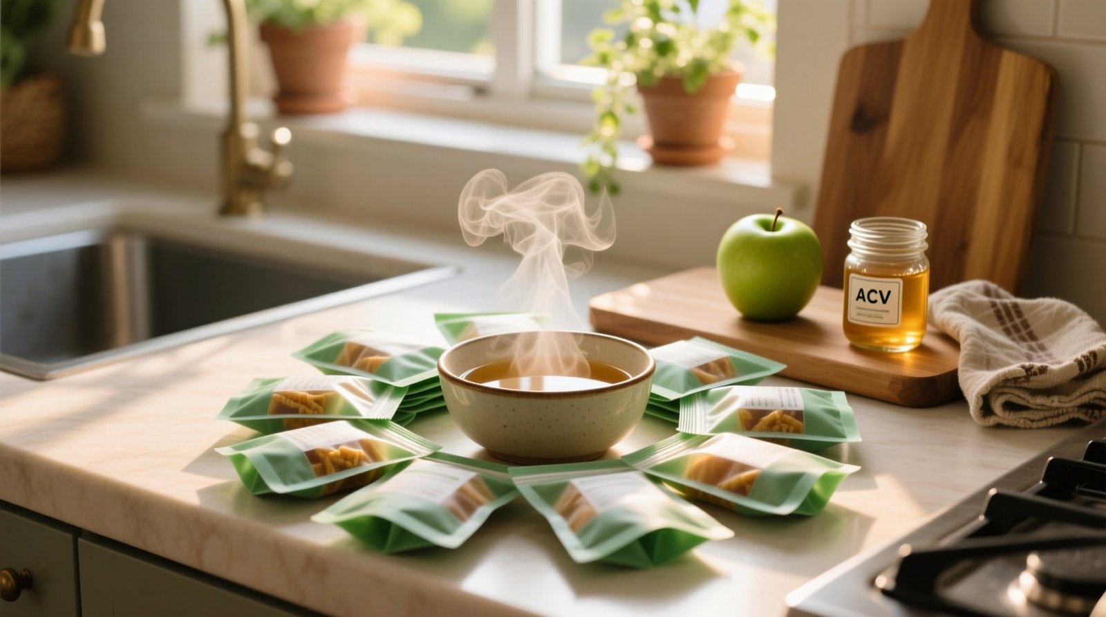 Eco friendly cleaning vinegar steam for snack pouches.jpg