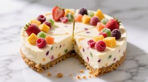 Freeze dried fruit adds color and flavor to no bake cheesecake.jpg