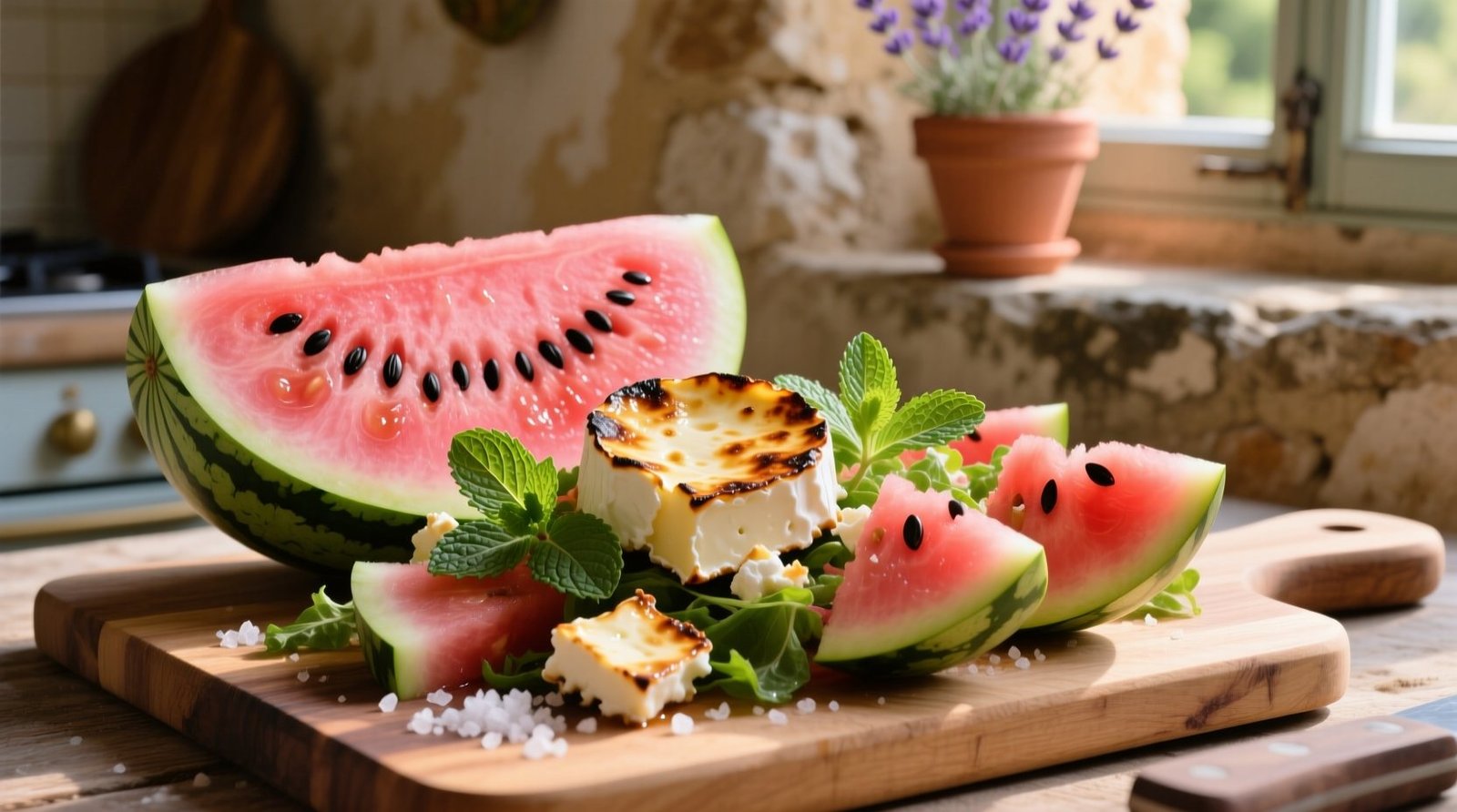 French-in-a-Flash Watermelon Salad with Fromage de Chèvre Brûlé Recipe