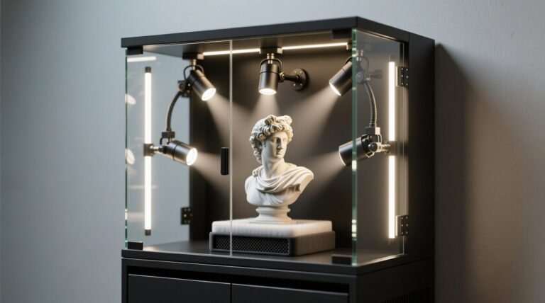 Gaming statue closet storage with led spotlights.jpg