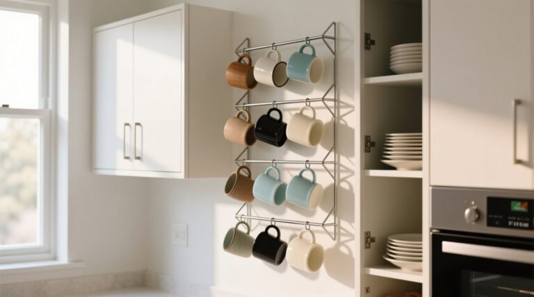 Hang cups and use wire racks to maximize kitchen cupboard space.jpg