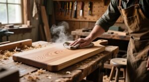 How to fix a warped wood cutting board with a damp cloth and a heavy object.jpg