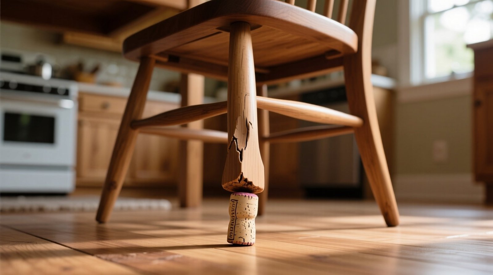 How to fix an uneven chair leg with a wine cork science backed.jpg