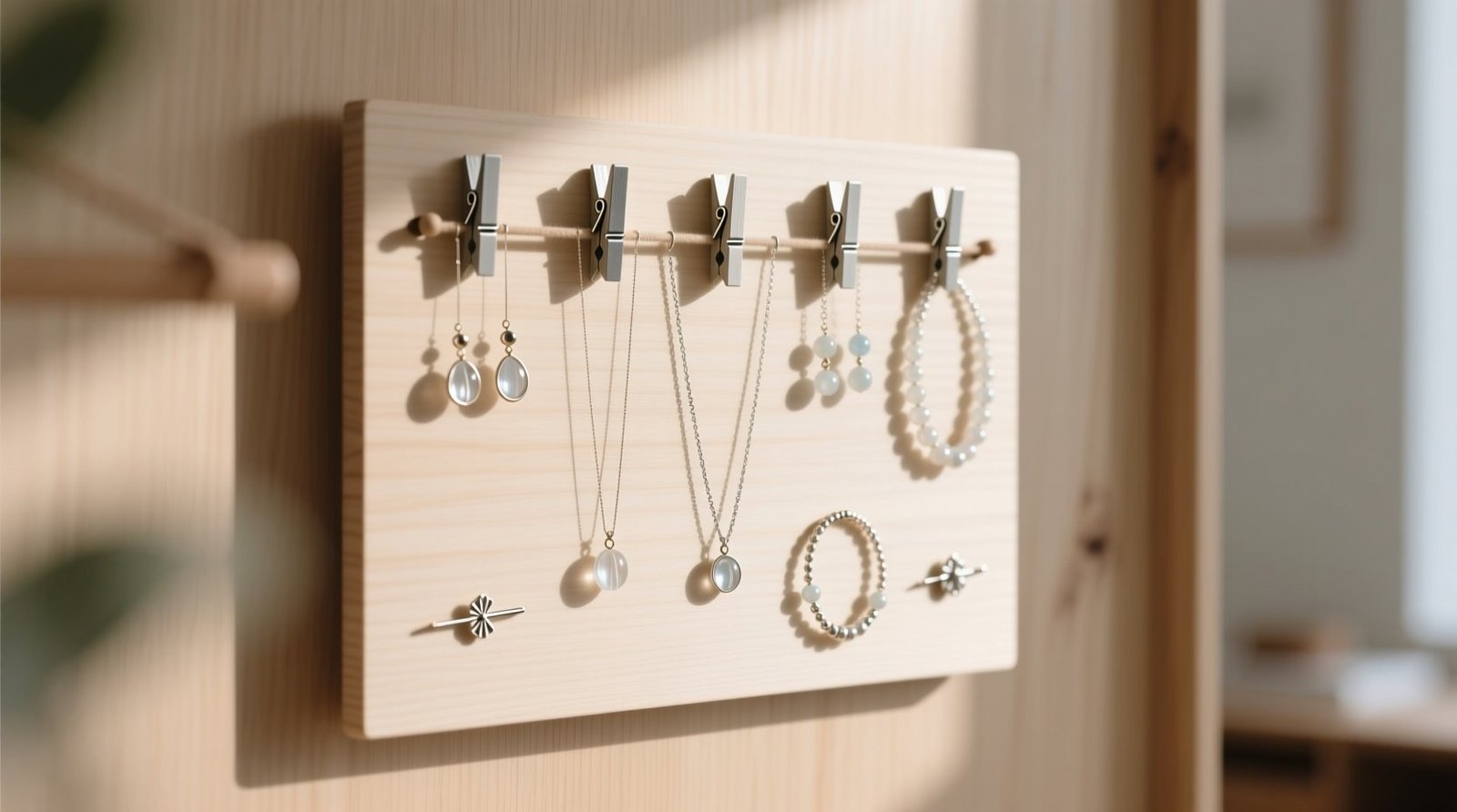 How to hang jewelry or other light items on a clothespin board.jpg