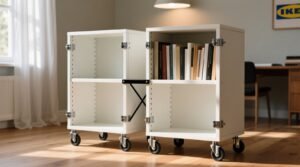 How to make a compact rolling library with two ikea pieces.jpg