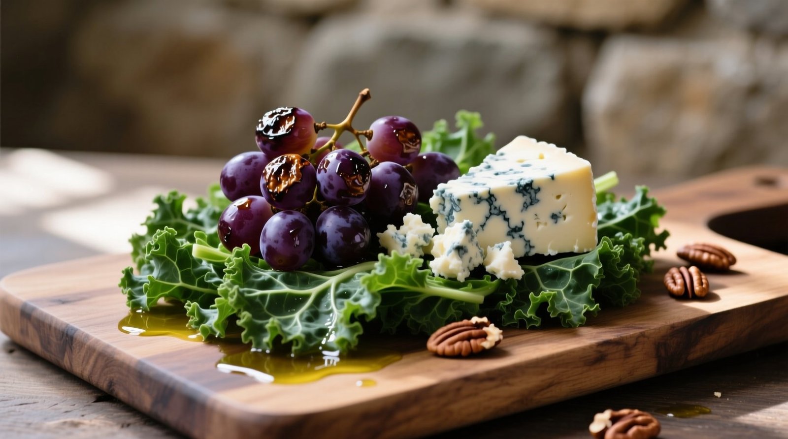 How to make kale salad slow roasted grapes blue cheese.jpg