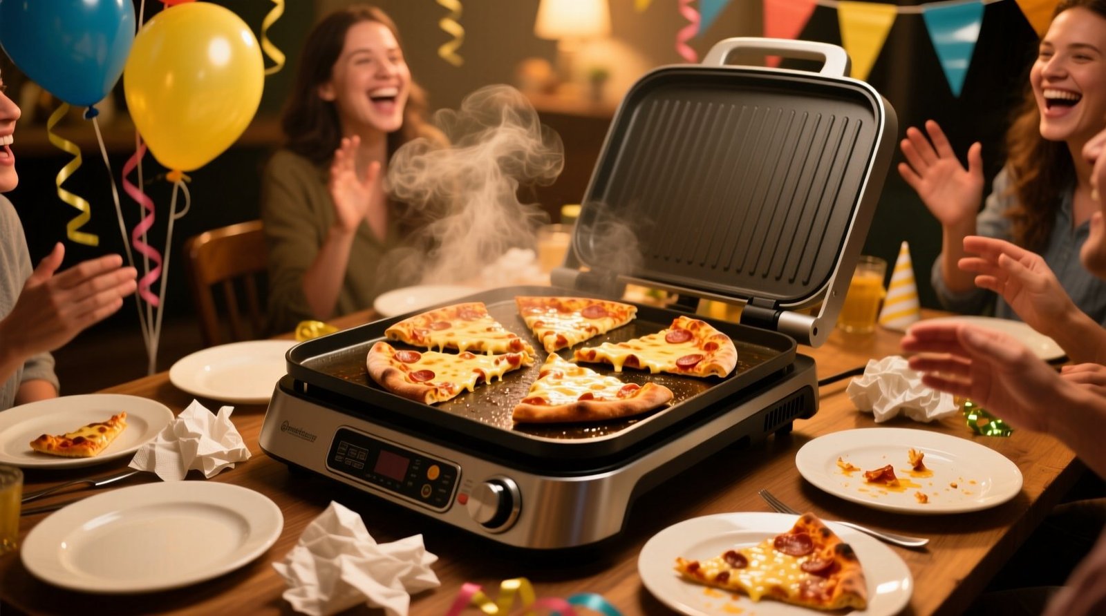 How to reheat pizza at a party using an electric griddle.jpg