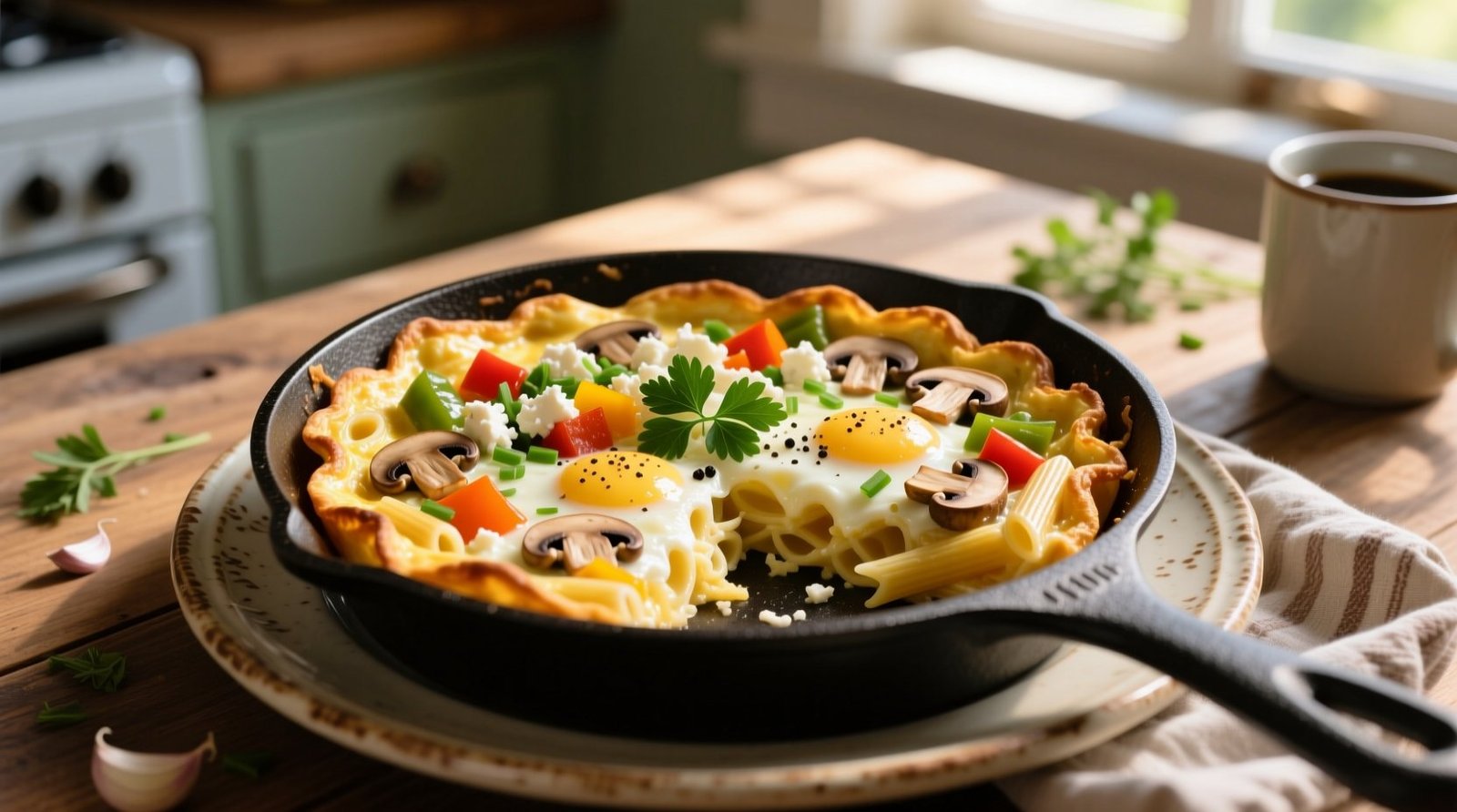 How to Turn Leftover Pasta into a Filling Breakfast Frittata