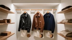 Leather jacket storage without plastic covers.jpg
