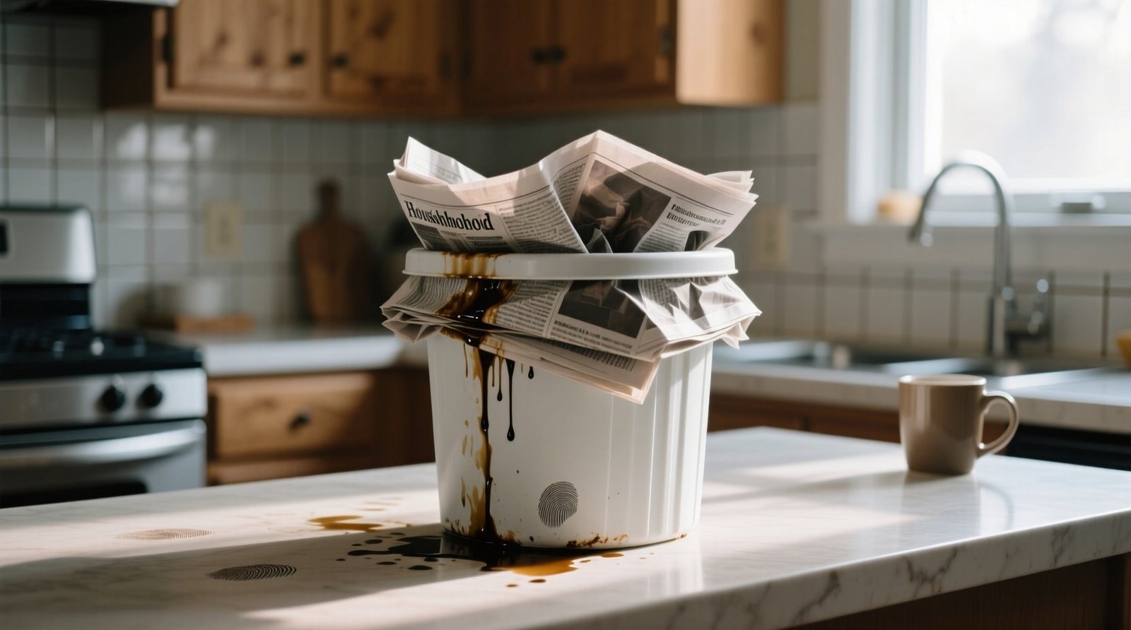Line your trashcan with newspapers to absorb gross drip eco cleaning fact check.jpg