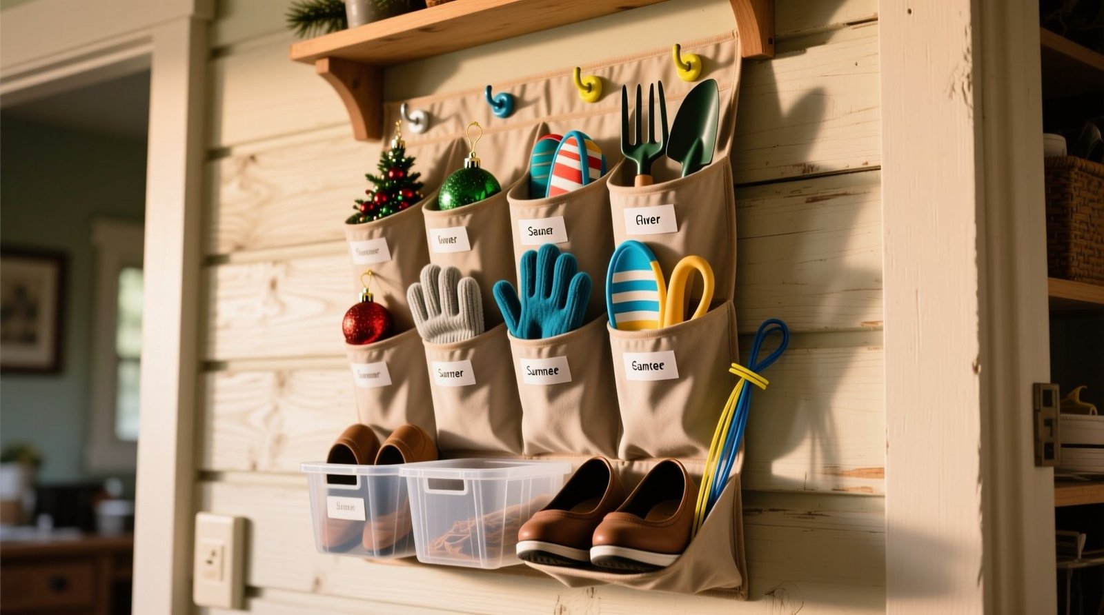 Macgyver tip organize seasonal stuff with a shoe organ.jpg